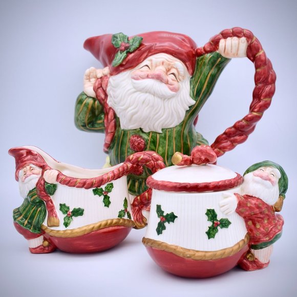 Fitz & Floyd Vintage Old World Elf Creamer Sugar Bowl Set Earthenware Christmas - Picture 16 of 16